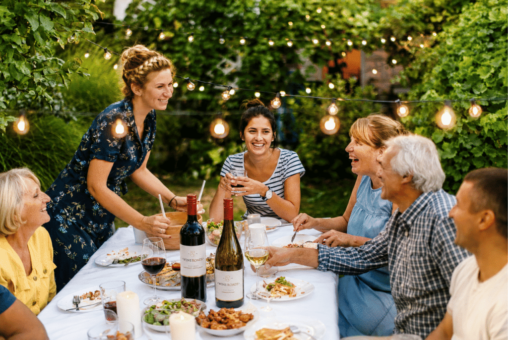 generational party enjoying wine roads